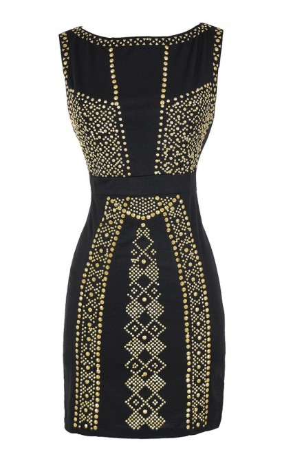 Queen of the Nile Embellished Bodycon Dress in Black